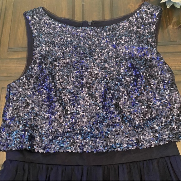 Vera Wang Sequin and Tule Navy Metallic Knee Length size 8 - Picture 3 of 16